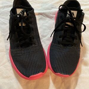 Adidas Women's Black Knit Sneakers with Pink Soles
